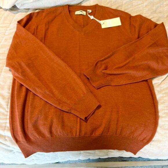 Alister Mackenzie NWT Merino Wool Men's Rust Sweater Long Sleeve V Neck - Picture 4 of 5